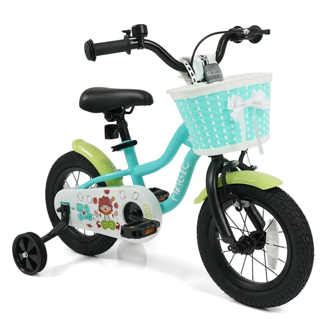 12/14/16 Inch Kids Bike with Training Wheels and Basket Green Color-12 - Kids Bike