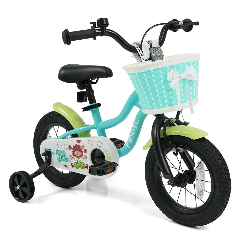 12/14/16 Inch Kids Bike with Training Wheels and Basket Green Color-12 - Kids Bike