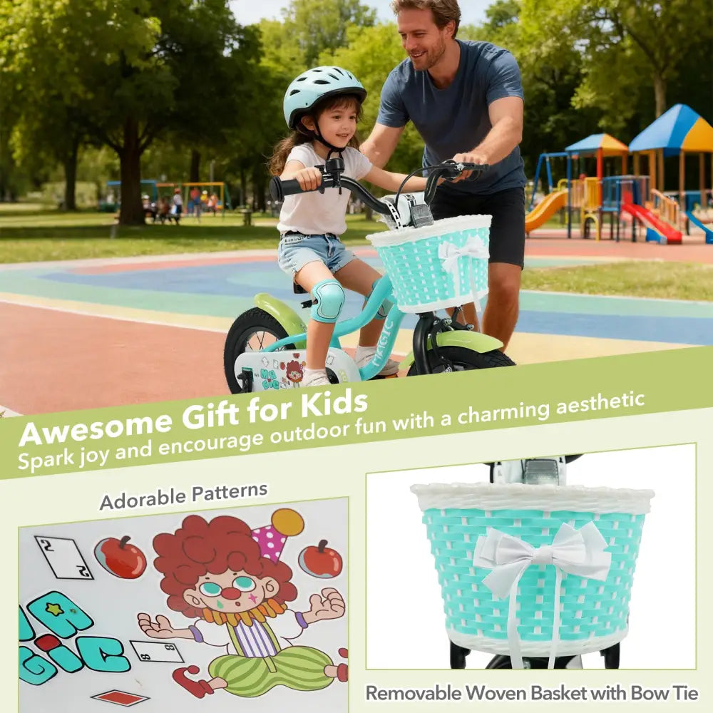 12/14/16 Inch Kids Bike with Training Wheels and Basket Green Color-12 - Kids Bike