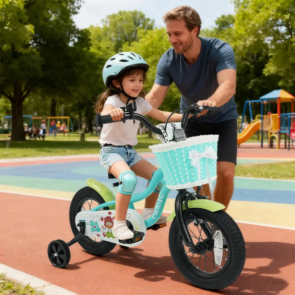 12/14/16 Inch Kids Bike with Training Wheels and Basket Green Color-12 - Kids Bike