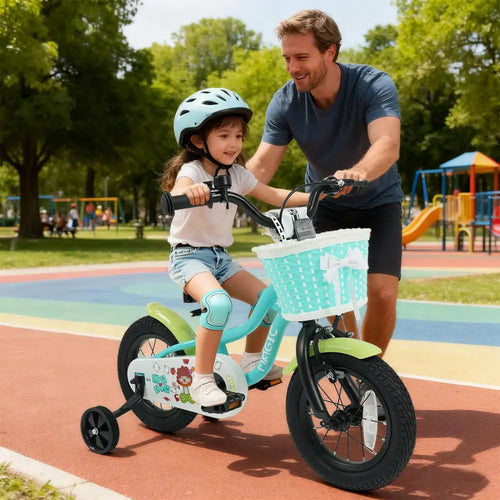 12/14/16 Inch Kids Bike with Training Wheels and Basket Green Color-12 - Kids Bike