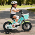 12/14/16 Inch Kids Bike with Training Wheels and Basket Green Color-12 - Kids Bike