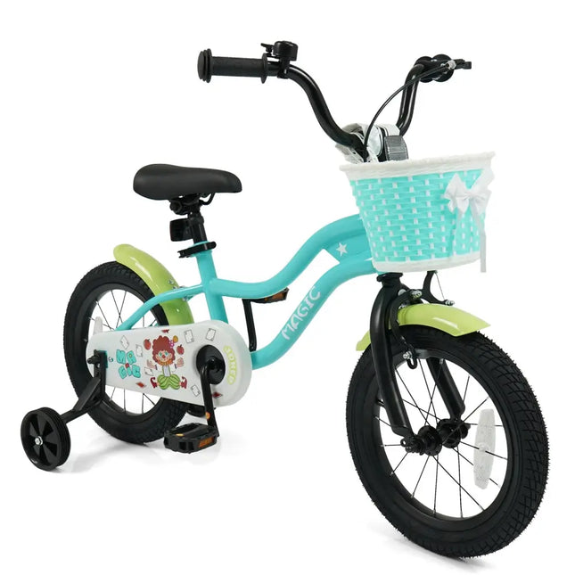 12/14/16 Inch Kids Bike with Training Wheels and Basket Green Color-14 - Kids Bike