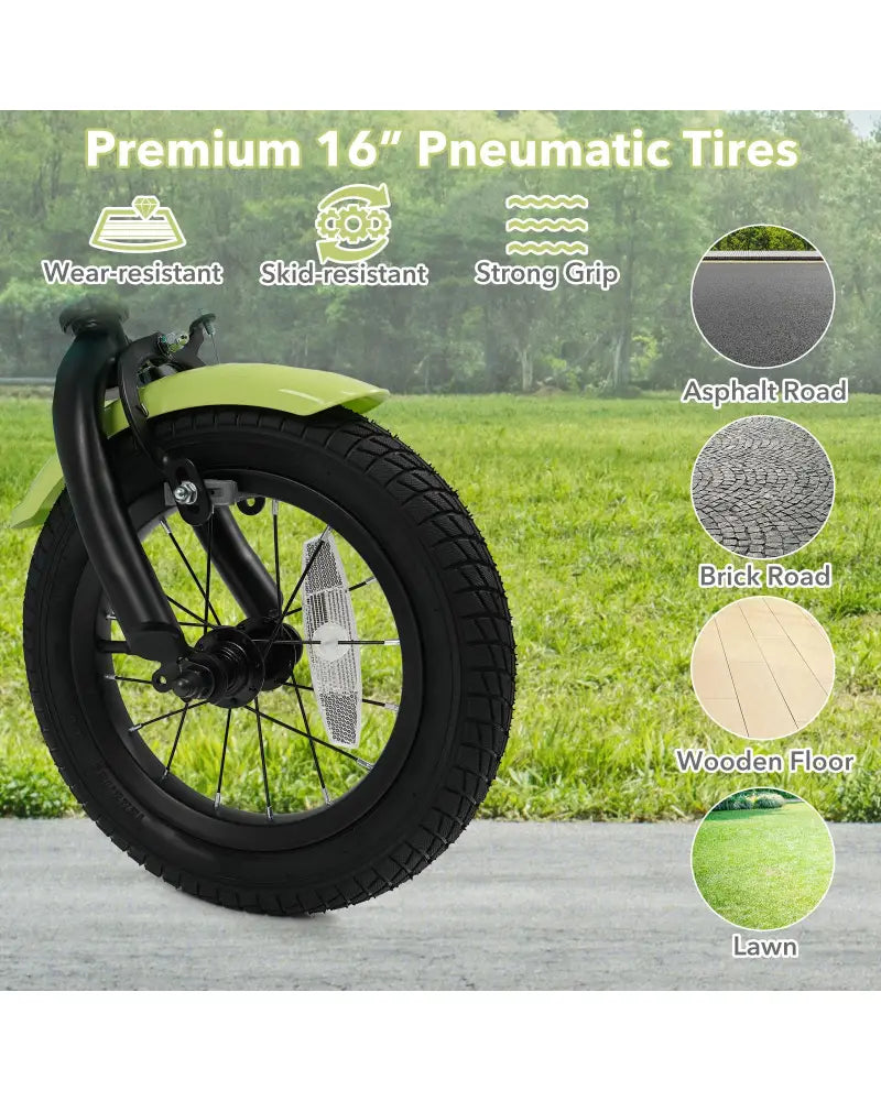 12/14/16 Inch Kids Bike with Training Wheels and Basket Green Color-16 - Kids Bike