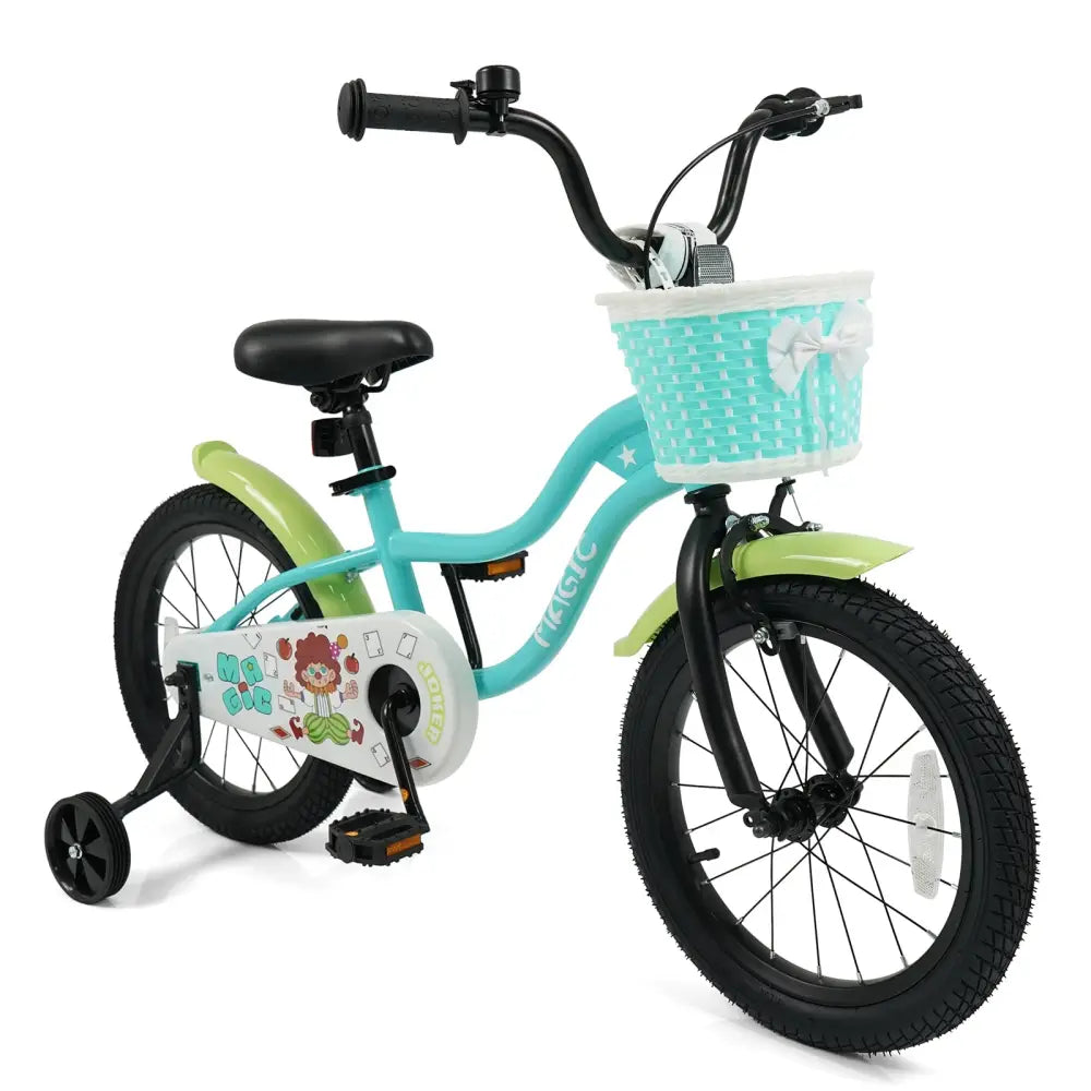 12/14/16 Inch Kids Bike with Training Wheels and Basket Green Color-16 - Kids Bike