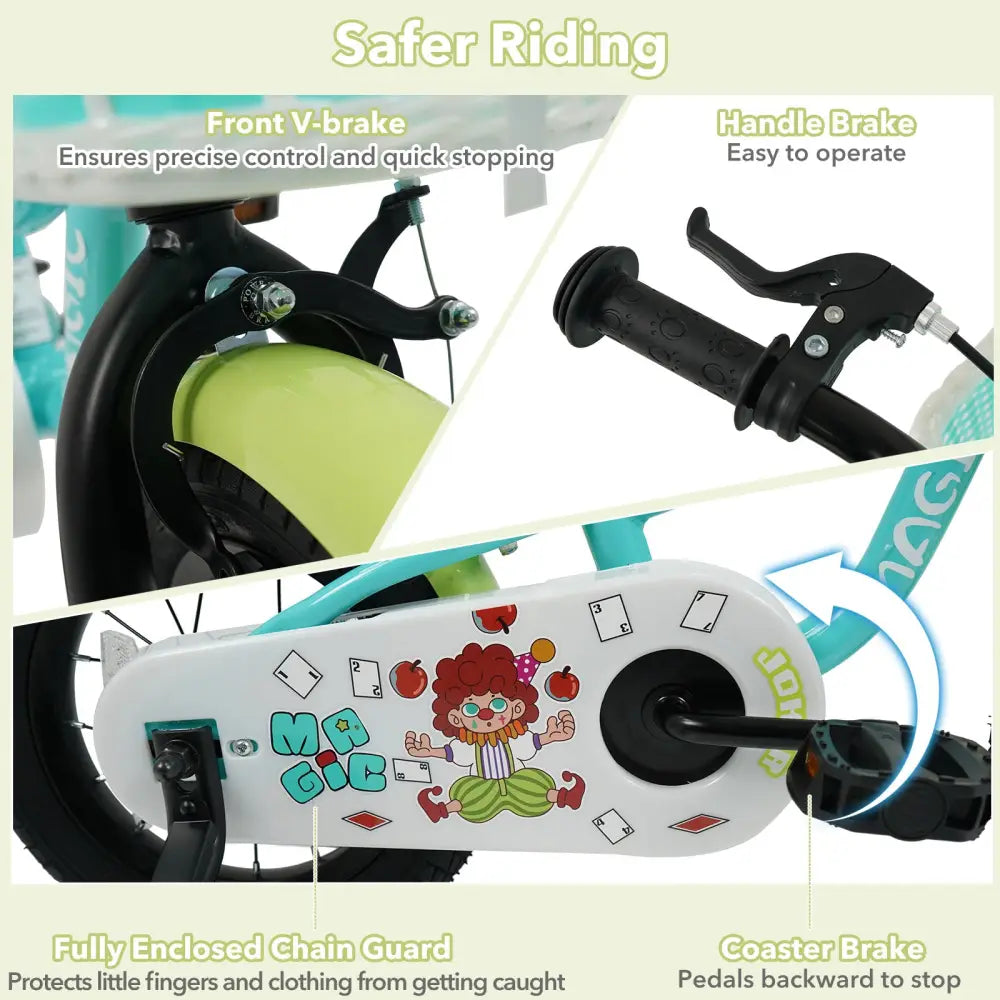 12/14/16 Inch Kids Bike with Training Wheels and Basket Green Color-16 - Kids Bike