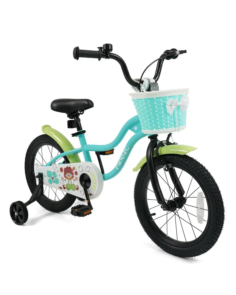 12/14/16 Inch Kids Bike with Training Wheels and Basket Green Color-16 - Kids Bike