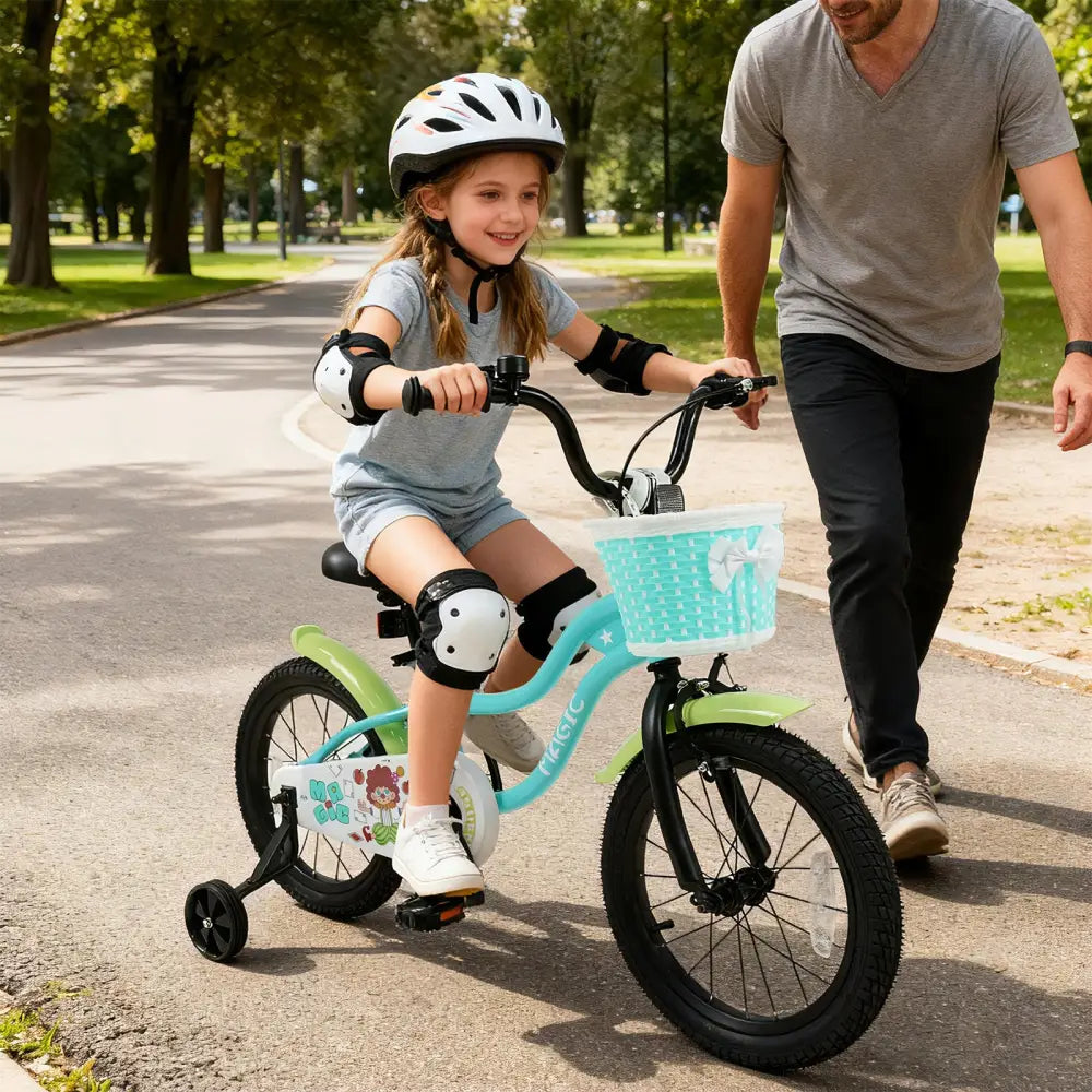 12/14/16 Inch Kids Bike with Training Wheels and Basket Green Color-16 - Kids Bike