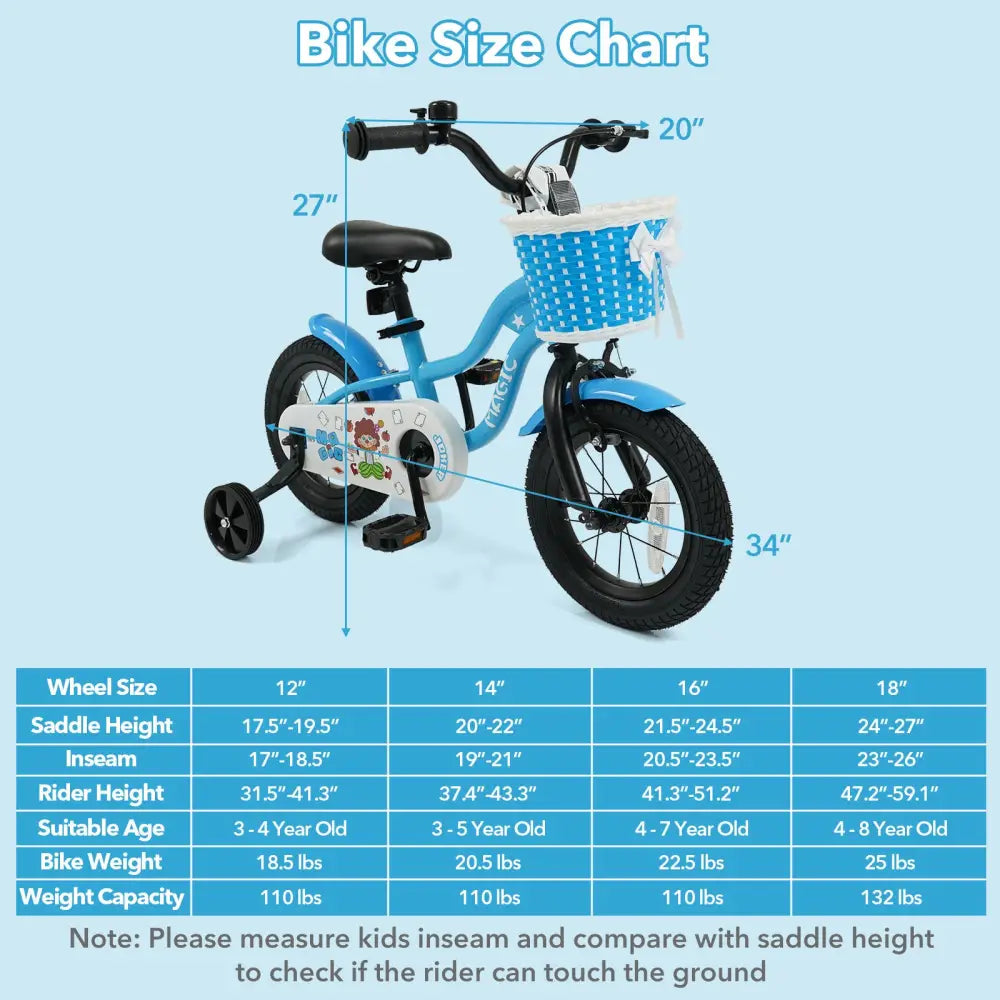 12/14/16 Inch Kids Bike with Training Wheels and Basket Navy Color-12 - Navy - Kids Bike