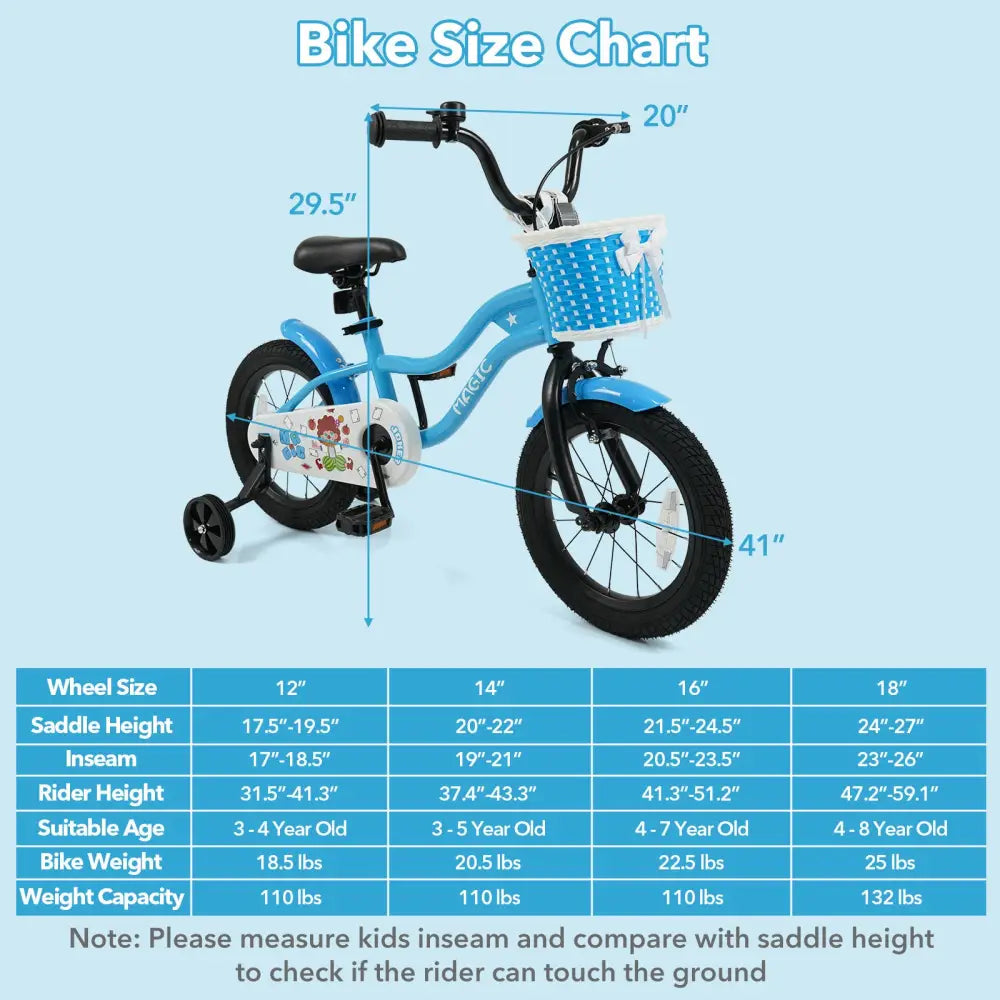 12/14/16 Inch Kids Bike with Training Wheels and Basket Navy Color-14 - Navy - Kids Bike