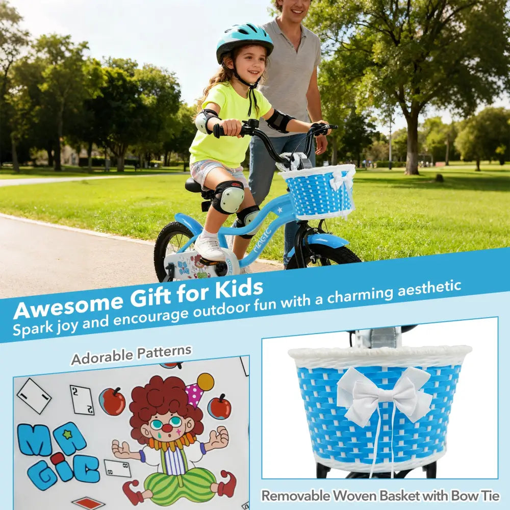12/14/16 Inch Kids Bike with Training Wheels and Basket Navy Color-14 - Navy - Kids Bike
