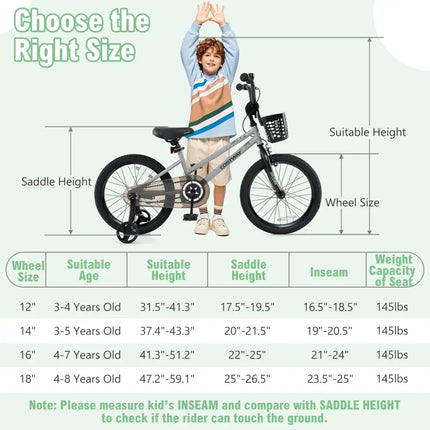 12/14/18 Inch Kids Bike Adjustable with Transparent Chain Cover for 3 - 8 Years Old - 16 inches - Oasis Home Essentials