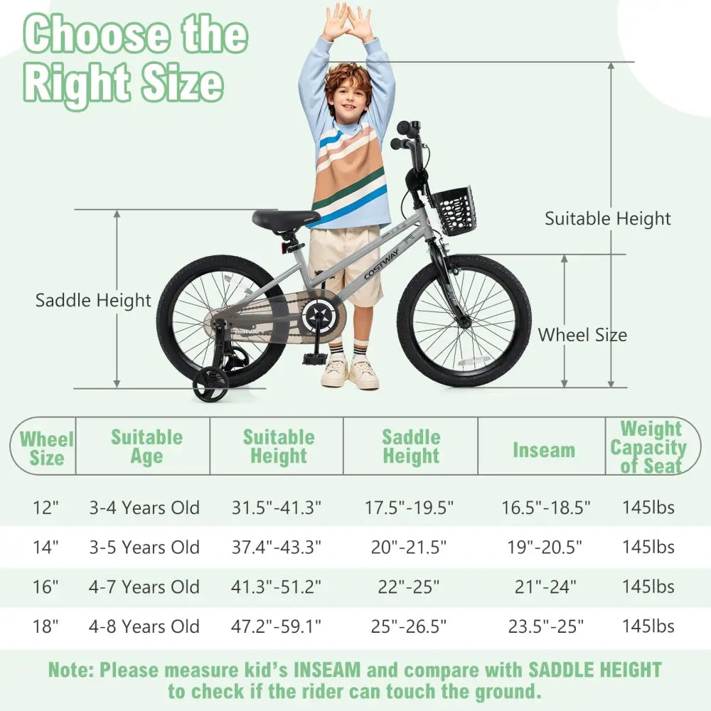 12/14/18 Inch Kids Bike Adjustable with Transparent Chain Cover for 3 - 8 Years Old - 16 inches - Oasis Home Essentials