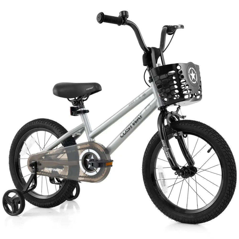 12/14/18 Inch Kids Bike Adjustable with Transparent Chain Cover for 3-8 Years Old-16 inches - Silver - Kids Bike