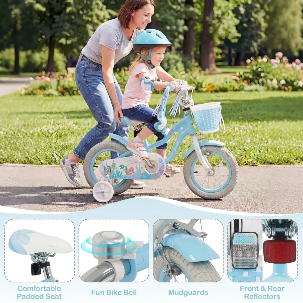 12-20 Inch Kids Bike Adjustable with Basket and Streamers Blue - Princess of the Sea Theme-12 Inch - Blue - Kids Bike