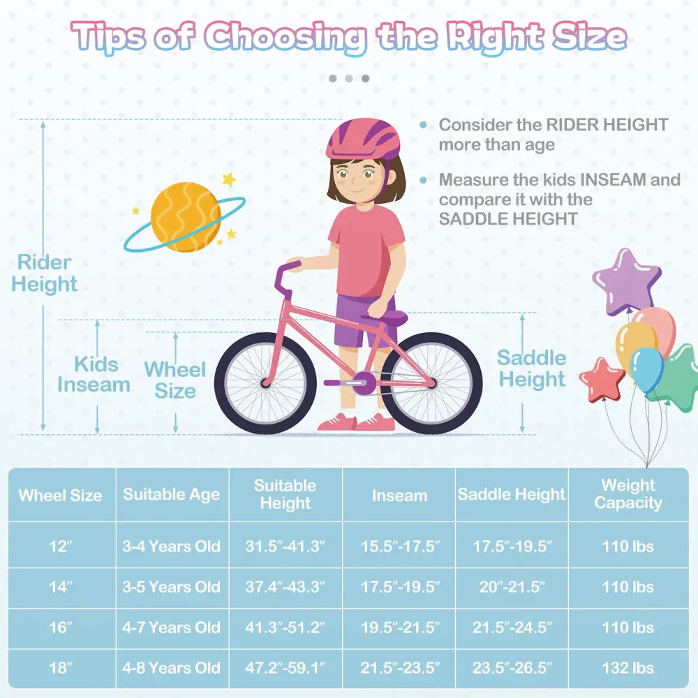 12-20 Inch Kids Bike Adjustable with Basket and Streamers Blue - Princess of the Sea Theme-12 Inch - Blue - Kids Bike