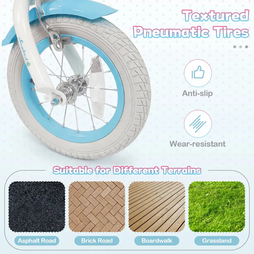 12-20 Inch Kids Bike Adjustable with Basket and Streamers Blue - Princess of the Sea Theme-12 Inch - Blue - Kids Bike