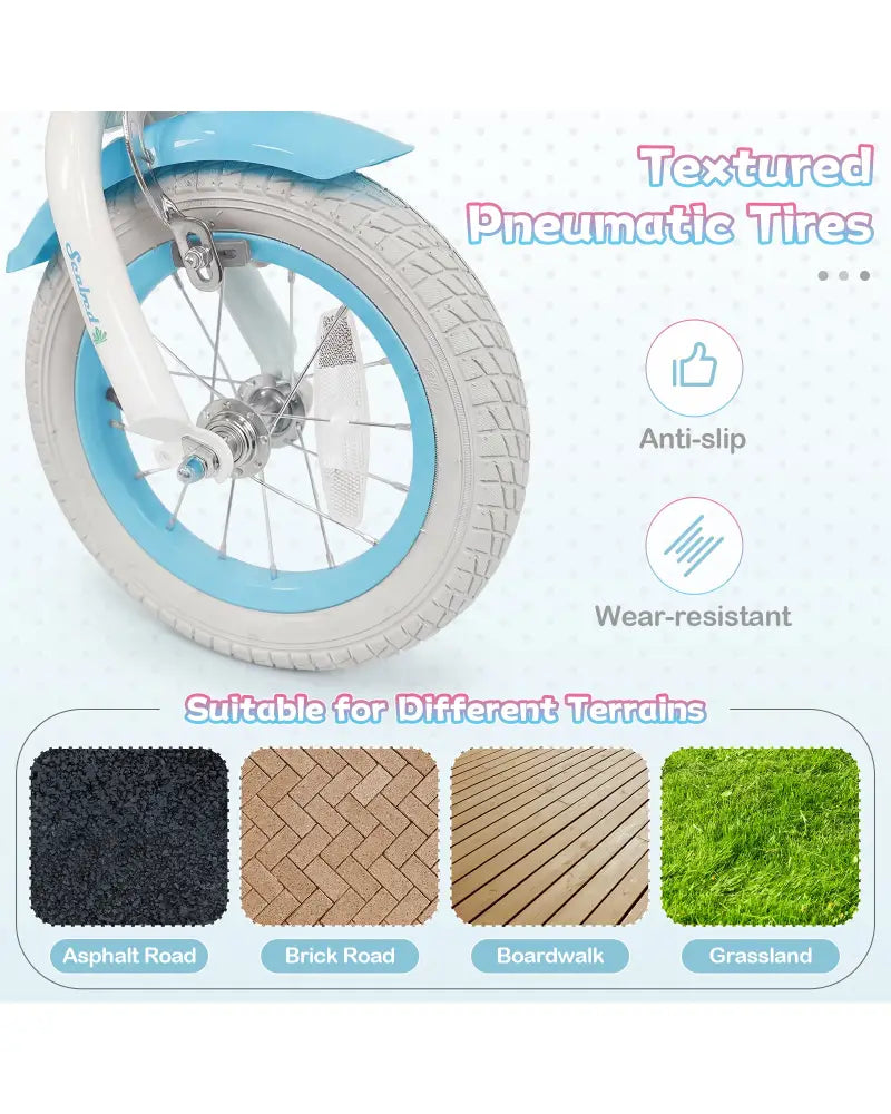12-20 Inch Kids Bike Adjustable with Basket and Streamers Blue - Princess of the Sea Theme-12 Inch - Blue - Kids Bike