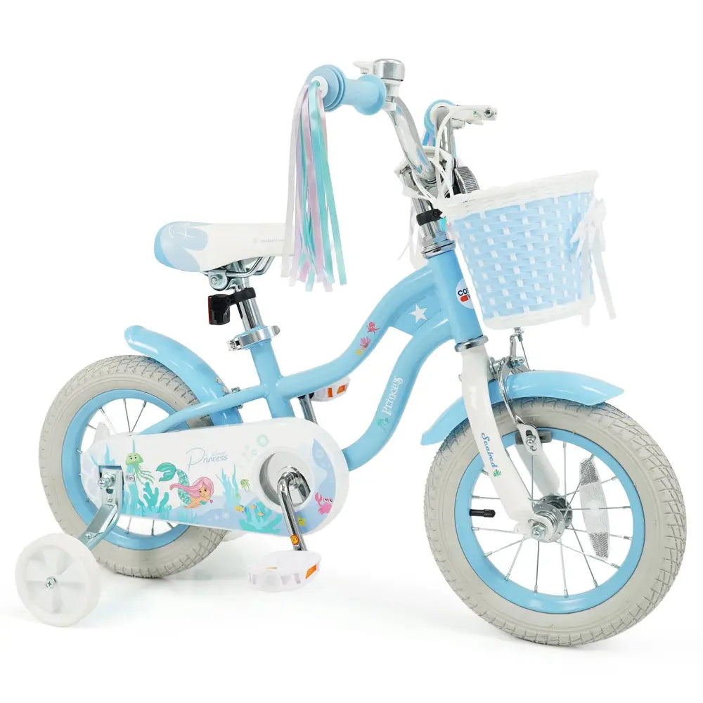12-20 Inch Kids Bike Adjustable with Basket and Streamers Blue - Princess of the Sea Theme-12 Inch - Blue - Kids Bike