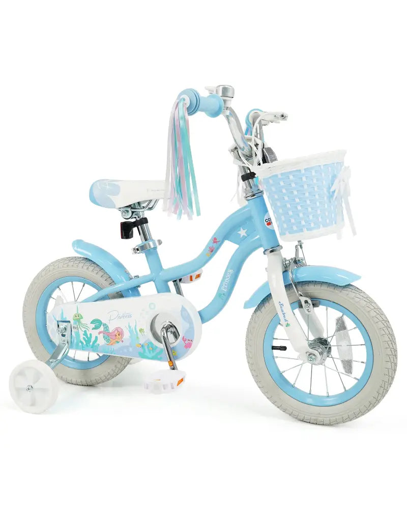 12-20 Inch Kids Bike Adjustable with Basket and Streamers Blue - Princess of the Sea Theme-12 Inch - Blue - Kids Bike
