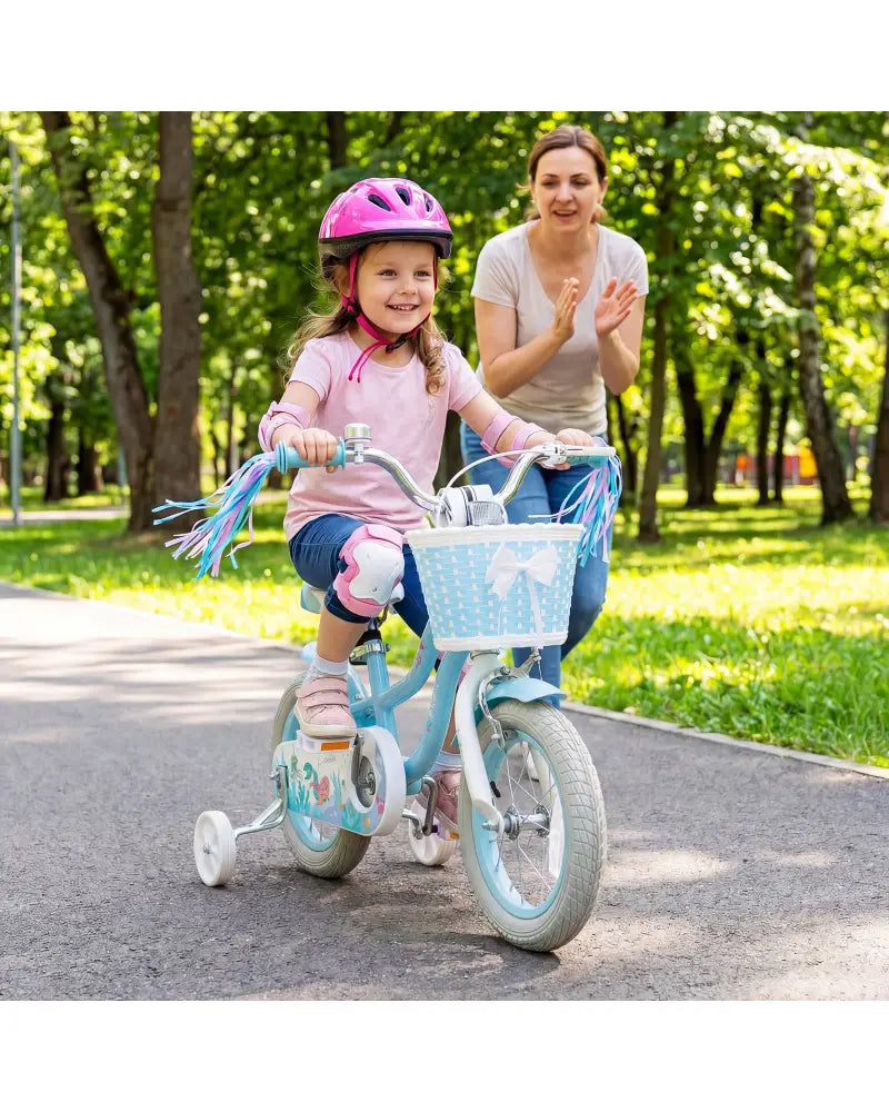 12-20 Inch Kids Bike Adjustable with Basket and Streamers Blue - Princess of the Sea Theme-12 Inch - Blue - Kids Bike