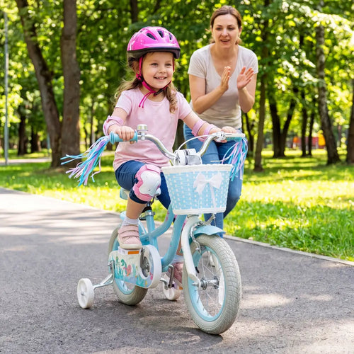 12-20 Inch Kids Bike Adjustable with Basket and Streamers Blue - Princess of the Sea Theme-12 Inch - Blue - Kids Bike