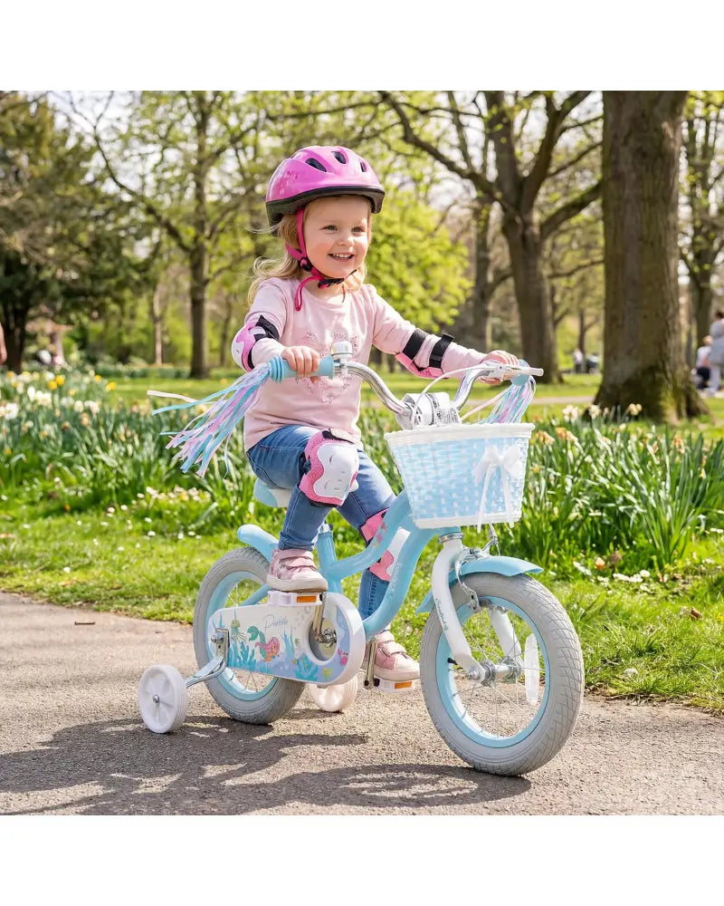 12-20 Inch Kids Bike Adjustable with Basket and Streamers Blue - Princess of the Sea Theme-12 Inch - Blue - Kids Bike