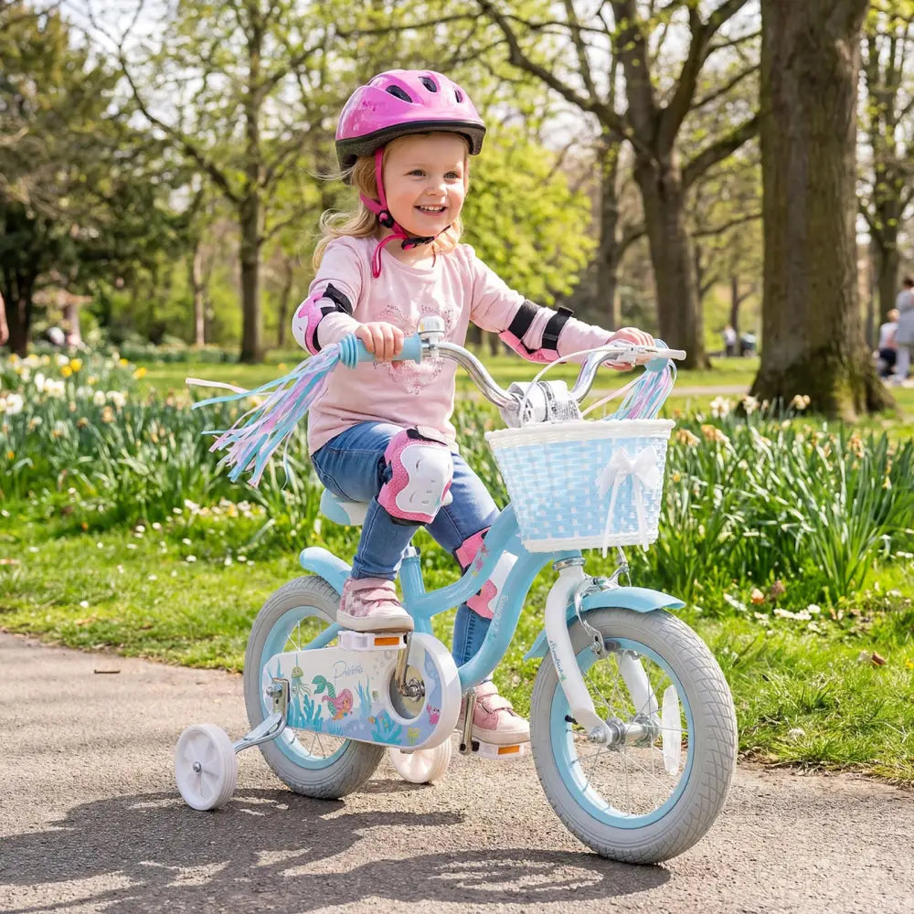 12-20 Inch Kids Bike Adjustable with Basket and Streamers Blue - Princess of the Sea Theme-12 Inch - Blue - Kids Bike