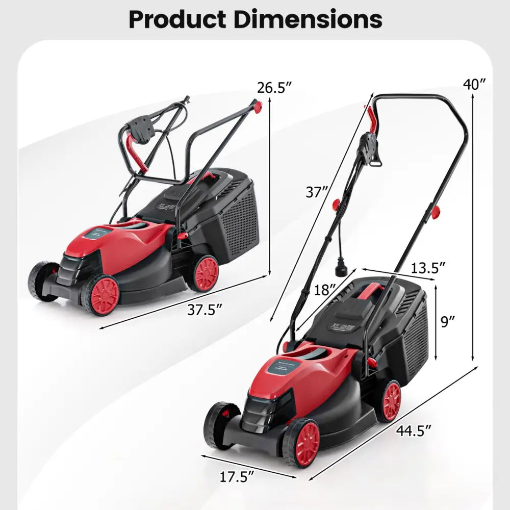 12-AMP 13.5 Inch Adjustable Electric Corded Lawn Mower with Collection Box-Red - Red - Lawn Care Tools