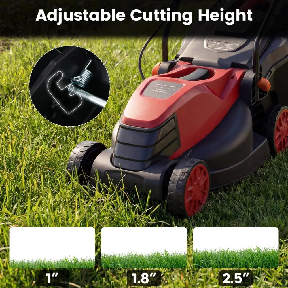12-AMP 13.5 Inch Adjustable Electric Corded Lawn Mower with Collection Box-Red - Red - Lawn Care Tools