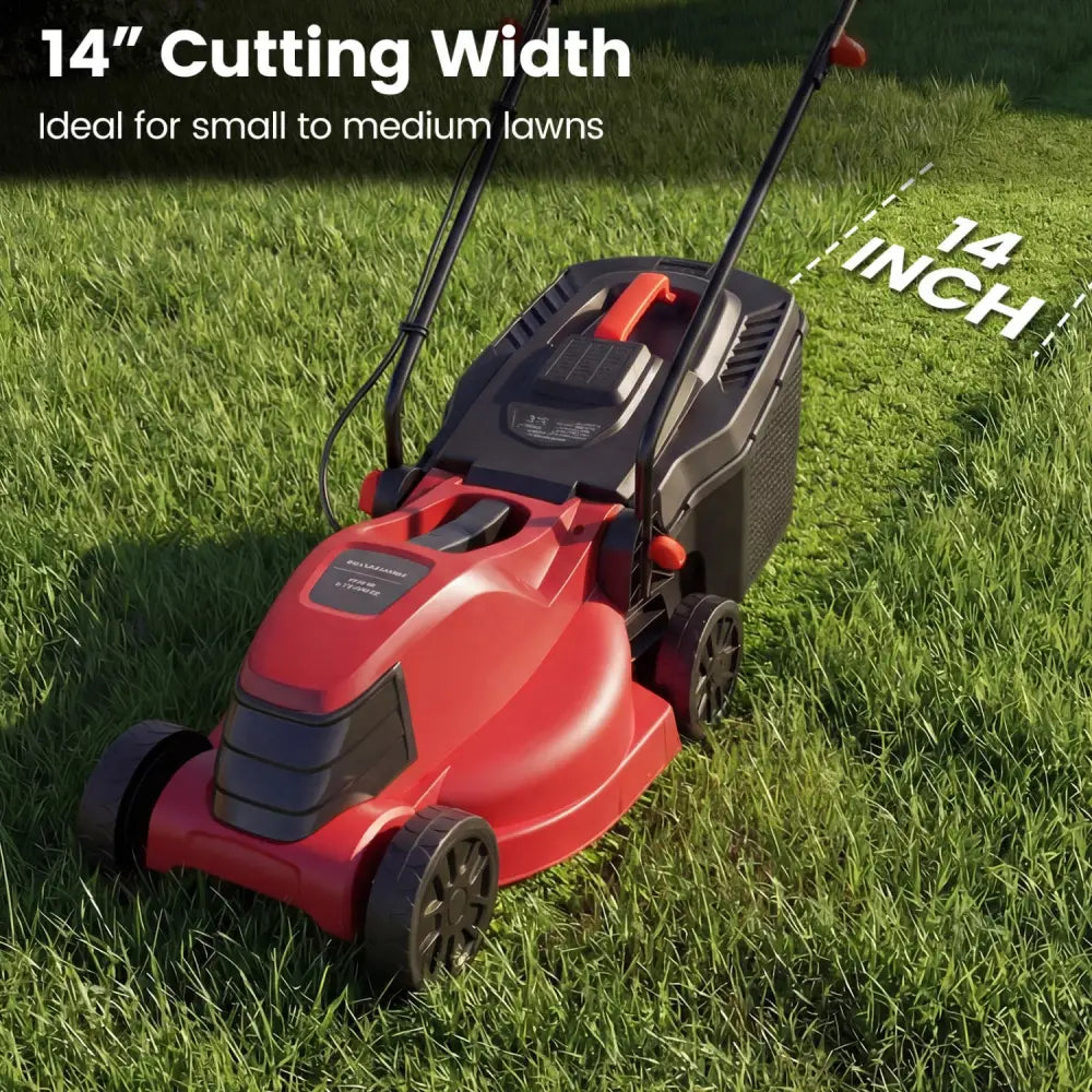 12-AMP 13.5 Inch Adjustable Electric Corded Lawn Mower with Collection Box-Red - Red - Lawn Care Tools
