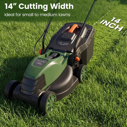 12-AMP 13.5 Inch Adjustable Electric Corded Lawn Mower with Collection Box-Green - Green - Lawn Care Tools