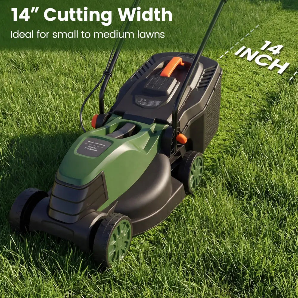 12-AMP 13.5 Inch Adjustable Electric Corded Lawn Mower with Collection Box-Green - Green - Lawn Care Tools