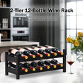 12 Bottles 2-Tier Bamboo Storage Shelf Wine Rack-Brown - Brown - Wine Racks