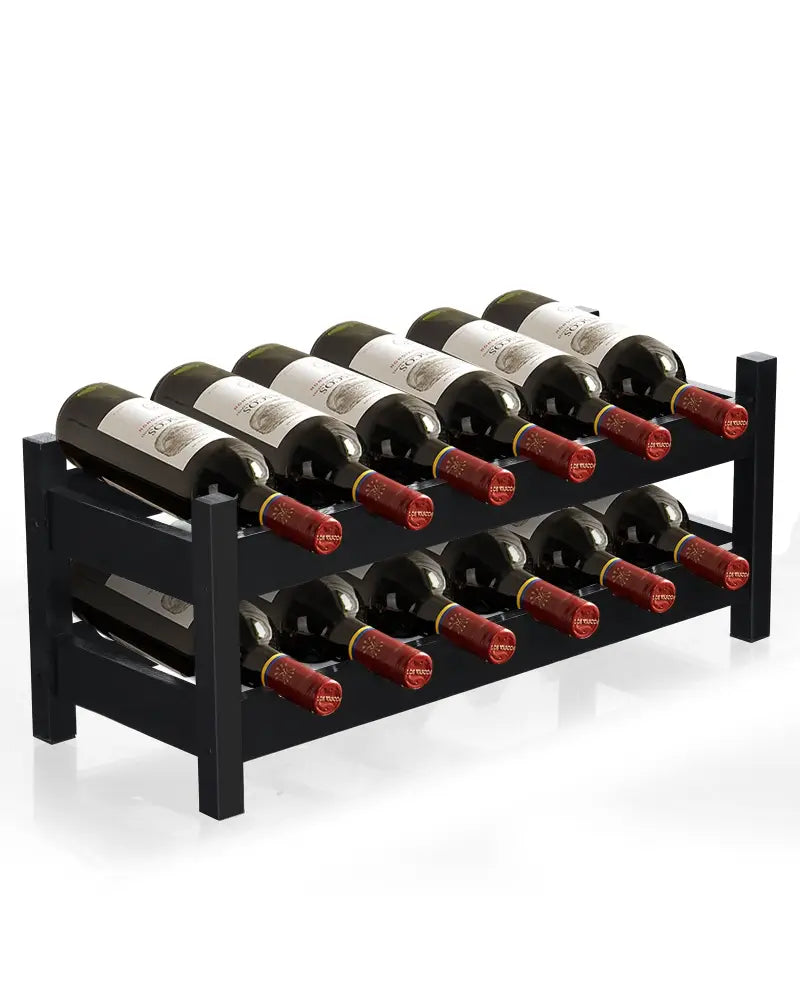 12 Bottles 2-Tier Bamboo Storage Shelf Wine Rack-Brown - Brown - Wine Racks