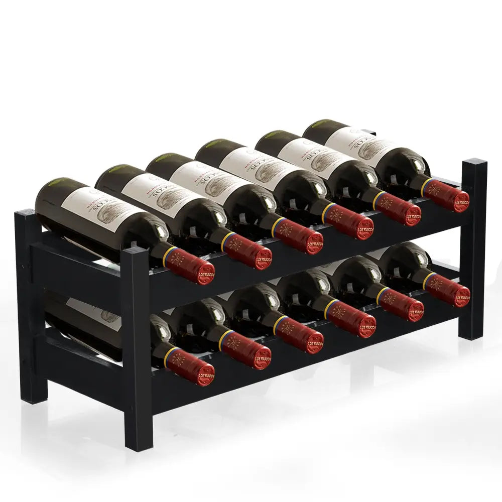 12 Bottles 2-Tier Bamboo Storage Shelf Wine Rack-Brown - Brown - Wine Racks