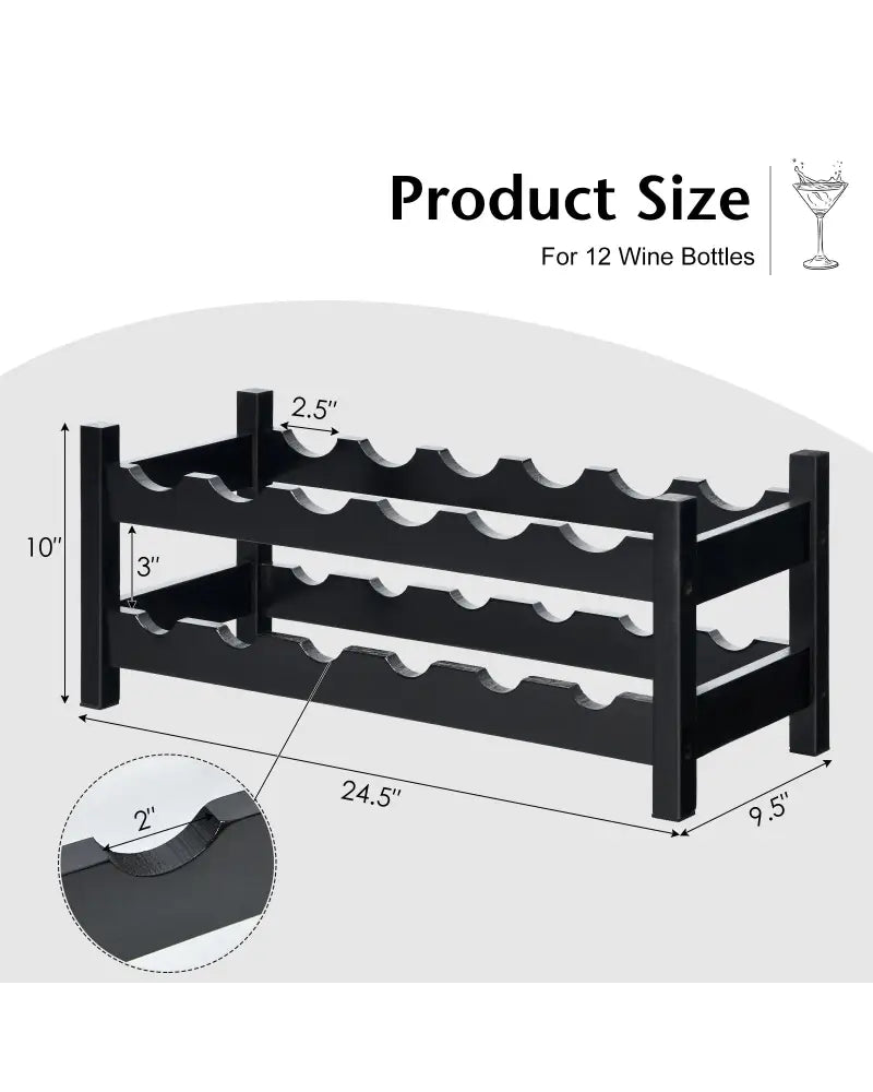 12 Bottles 2-Tier Bamboo Storage Shelf Wine Rack-Brown - Brown - Wine Racks