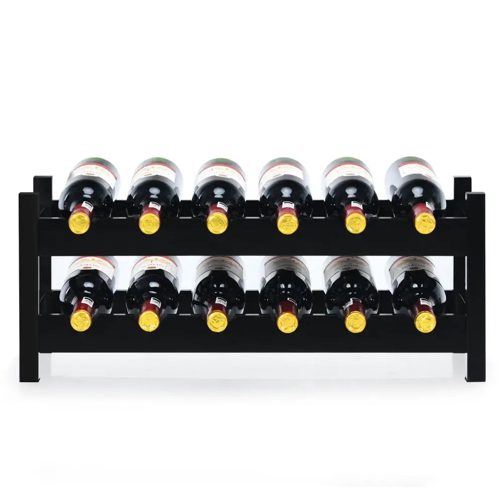 12 Bottles 2-Tier Bamboo Storage Shelf Wine Rack-Brown - Brown - Wine Racks