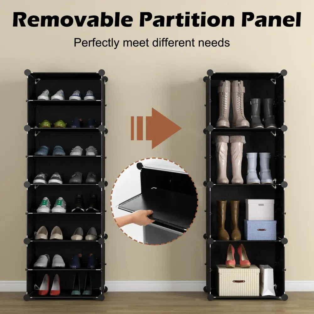 12-Cube 48 Pairs Portable Shoe Shelves with Hook-Black - Black - Shoe Racks & Storage Benches