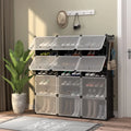 12-Cube 48 Pairs Portable Shoe Shelves with Hook-Black - Black - Shoe Racks & Storage Benches