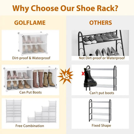 12-Cube 48 Pairs Portable Shoe Shelves with Hook-White - White - Shoe Racks & Storage Benches