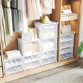 12-Cube 48 Pairs Portable Shoe Shelves with Hook-White - White - Shoe Racks & Storage Benches