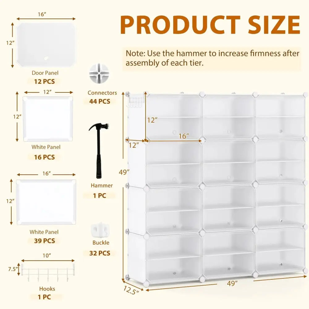12-Cube 48 Pairs Portable Shoe Shelves with Hook-White - White - Shoe Racks & Storage Benches