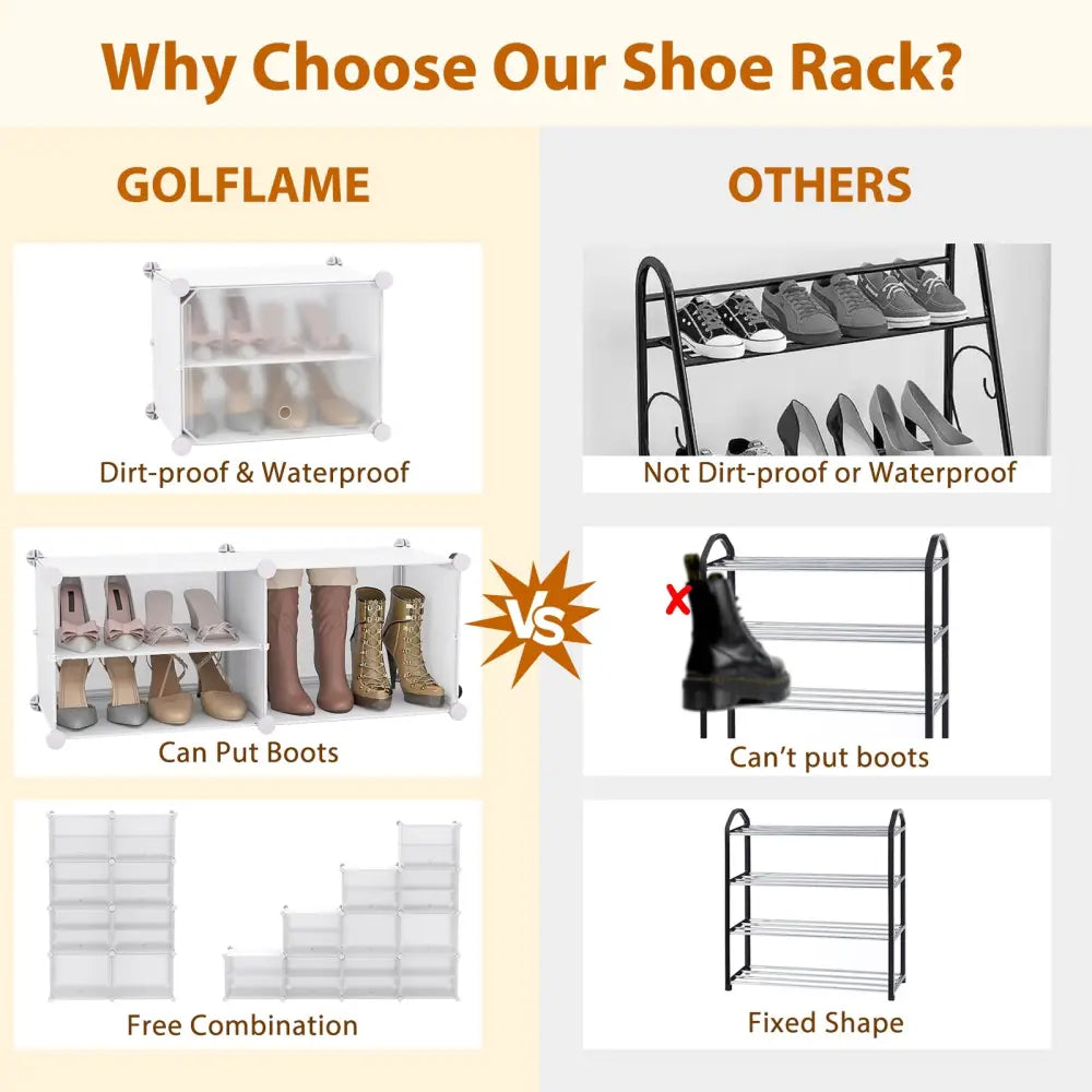 12-Cube 48 Pairs Portable Shoe Shelves with Hook-White - White - Shoe Racks & Storage Benches