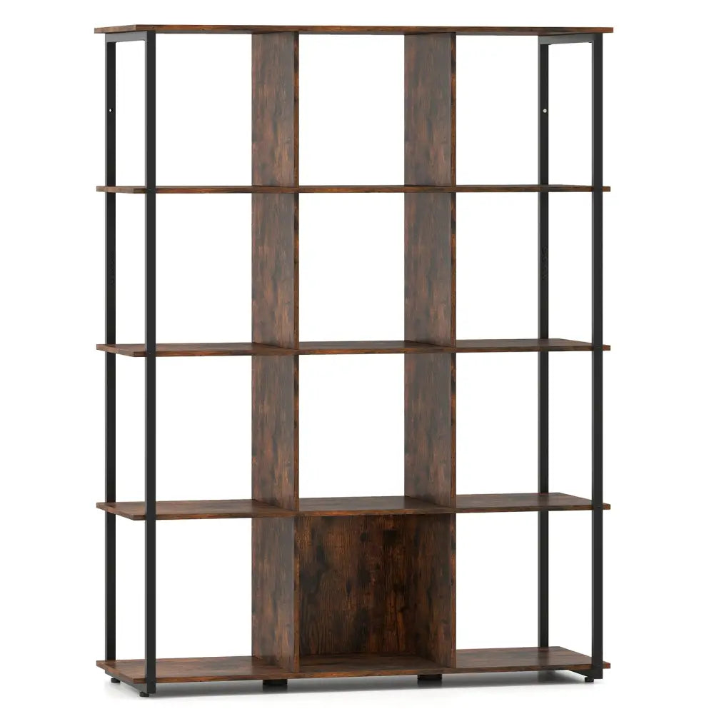 12-Cube Bookcase with 2 Anti-tipping Kits for Living Room-Rustic Brown - Rustic Brown - Bookcases