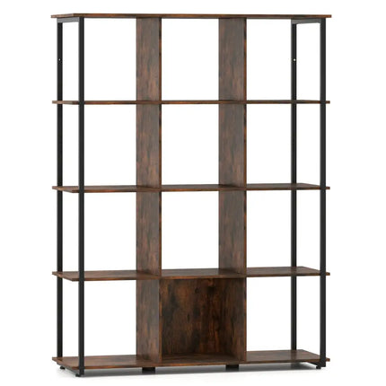12-Cube Bookcase with 2 Anti-tipping Kits for Living Room-Rustic Brown Costway