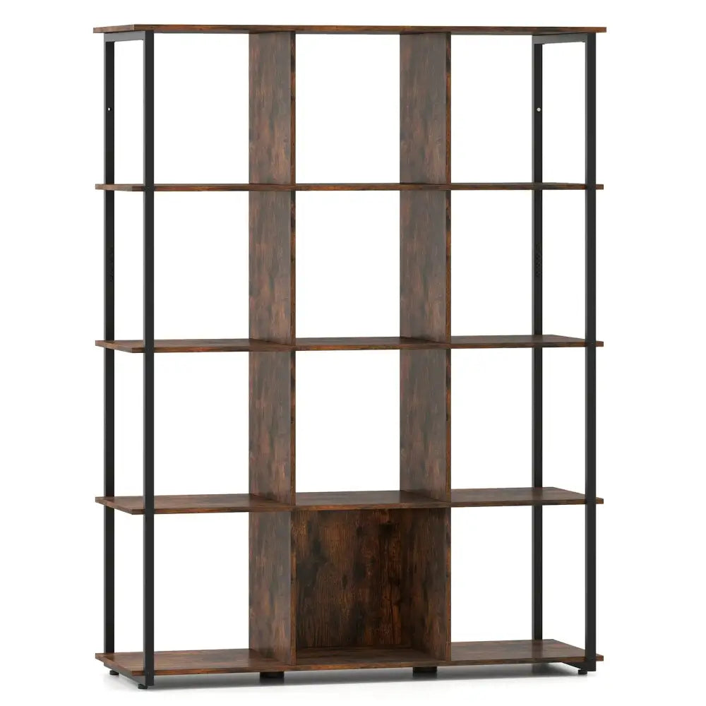 12-Cube Bookcase with 2 Anti-tipping Kits for Living Room-Rustic Brown Costway