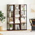 12-Cube Bookcase with 2 Anti-tipping Kits for Living Room-Rustic Brown Costway