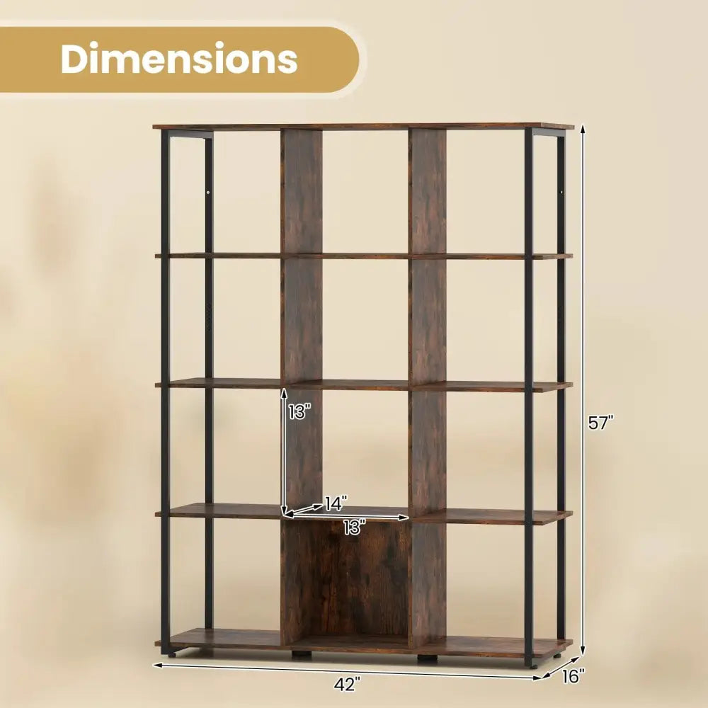 12-Cube Bookcase with 2 Anti-tipping Kits for Living Room-Rustic Brown Costway