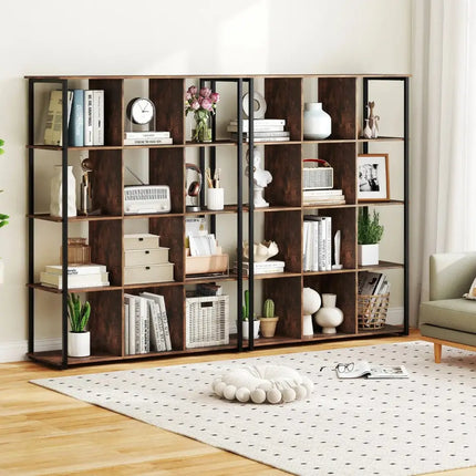 12-Cube Bookcase with 2 Anti-tipping Kits for Living Room-Rustic Brown Costway